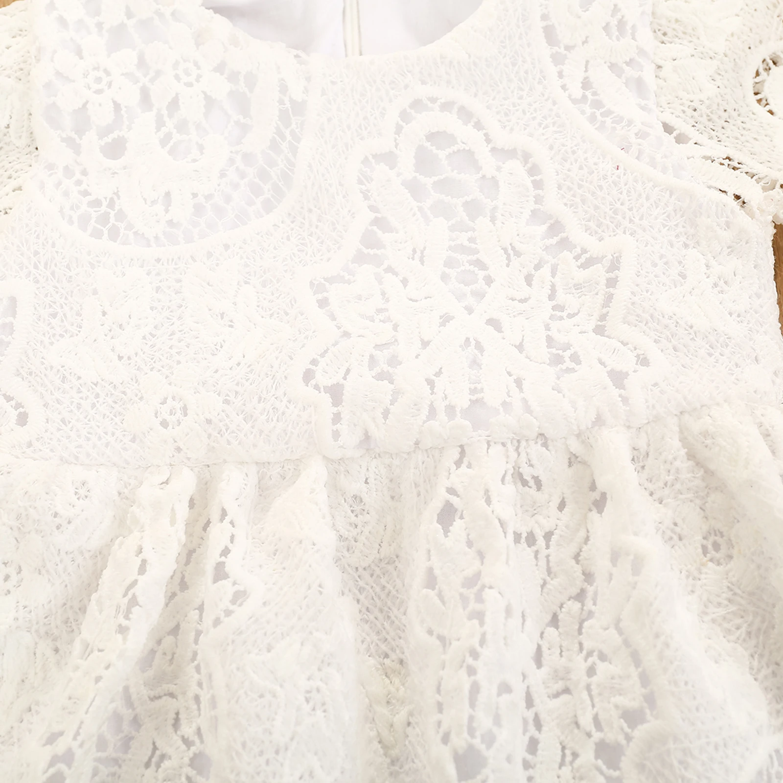 

OPPERIAYA Baby Girls Short Sleeve Lovely Hollow out Jumpsuit Summer Floral Lace Pattern Solid Color Crew Neck Tutu Bodysuit