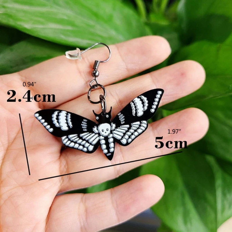 

Black Butterfly Dangle Drop Earrings With Hoop for Women Gift - 1Pair Punk Butterfly Moth Skull Dangle Earrings Jewelry