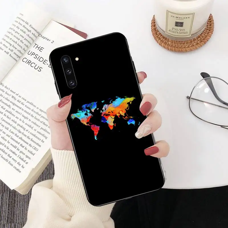 Мягкий силиконовый черный чехол CUTEWANAN с картой мира для Samsung Galaxy J7 J8 J6 Plus 2018 Prime Note 7