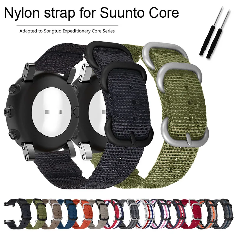 

Nylon strap for Suunto Core replacement watch band Fabric Canvas wrist watchband bracelet with connector tool black silver clasp