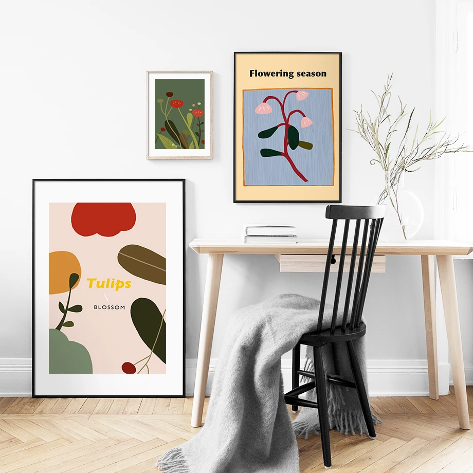 Красочная иллюстрация цветы листья облако настенная Картина на холсте