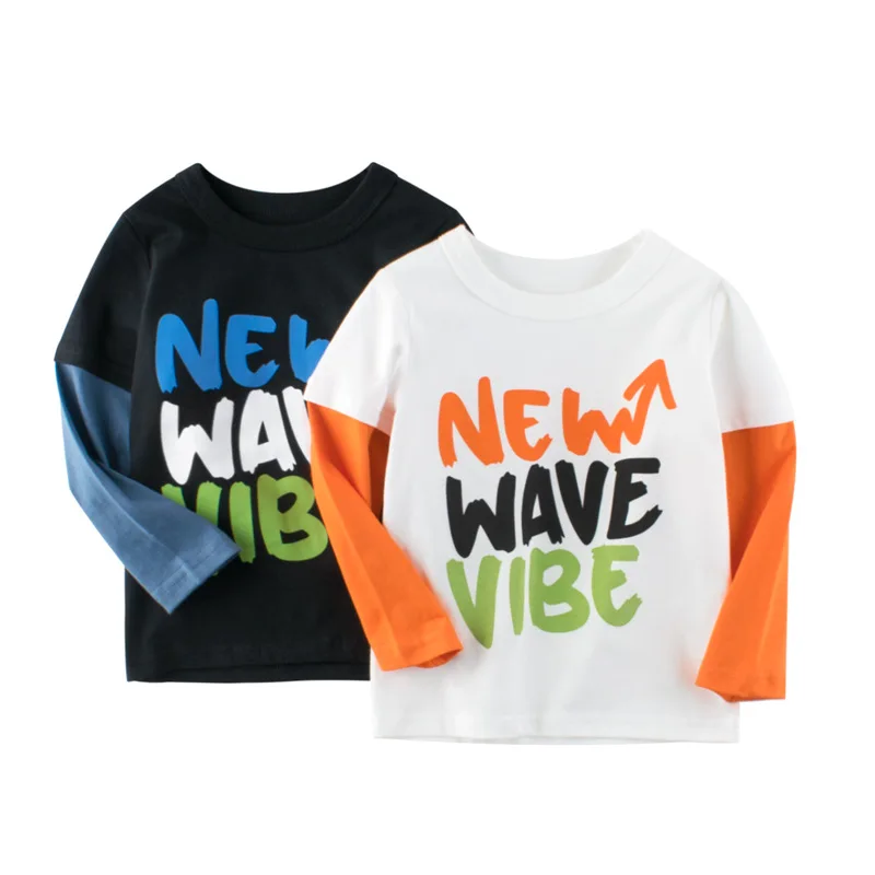

Kids Comfortable T-shirts 100% Cotton Fake Two Piece Baby Boys Girls Long Sleeve Tops Child Autumn Sweatshirt Boy Girl Clothes