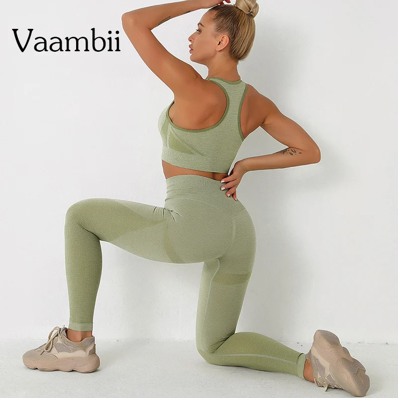 

Leggings 2 Piece Set Women Sports Bra Woman Tracksuits Seamless Knitted Suit Yoga Sport Set Women's Clothes Gym Clothing 2021