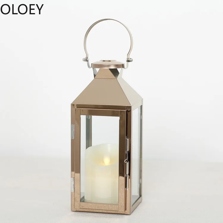 Высокий розовое золото подсвечники Железный фонарь подсвечник Открытый серебро