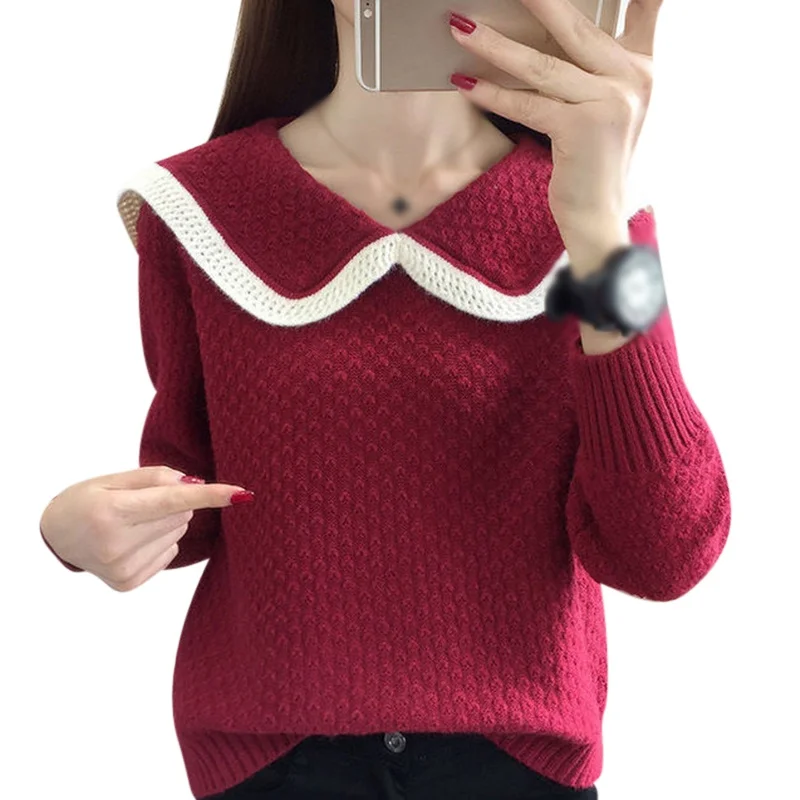 

Женский свитер, пуловер, кардиган, топ, женская трикотажная одежда, свитера с длинным рукавом и кукольным воротником на осень и зиму
