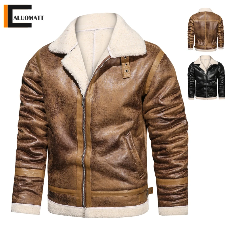 

2021 Men's Leather Jacket Winter New Fleece Thick Warm Motorcycle Blike PU Jackets Men Fashion Casual Porckets Zipper Male Coats