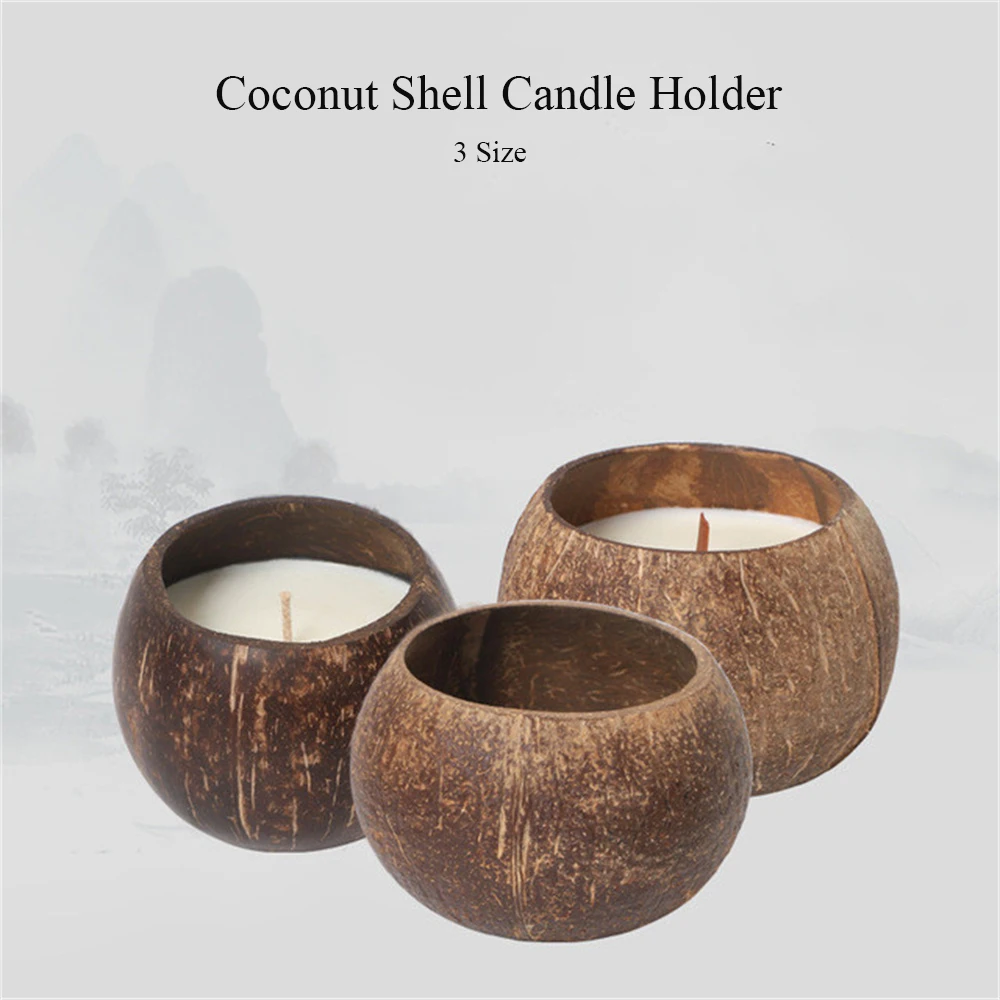 

1Pcs Coconut Shell Candle Holder Natural Coconut Bowl Desk Organizer Coconut Shell Candlestick (No Candle) Home Decoration
