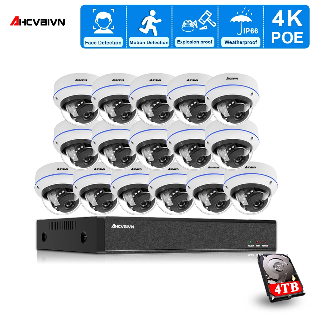 

AHCVBIVN 4K Ultra HD 16CH NVR Kit H.265 + система видеонаблюдения 8MP система видеонаблюдения ИК Ночное Видение комплекты видеонаблюдения