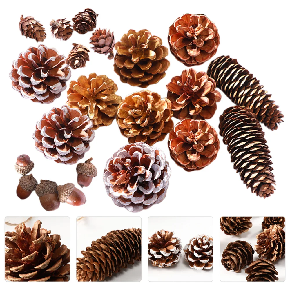 

21 Pcs 1 Set DIY Props Decorations Ornaments Natural Beautiful Lovely Simple Pine Cones Acorns Mini Larches for Home Xmas