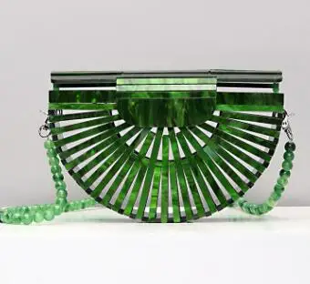 green beads strap Секторная круглая акриловая сумка через плечо, летняя мини-сумка для девушек, дамские сумочки, черепаховая полая сумка, мини вечерние сумочки, клатчи - Цвет: green beads strap