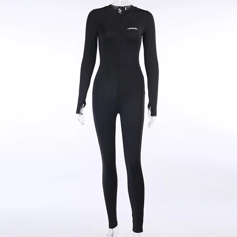 

2020 Sexy Skinny Jumpsuit Women Zipper Up V neck Long Sleeve Bodycon Long Pants Rompers Female Jumpsuits Overalls