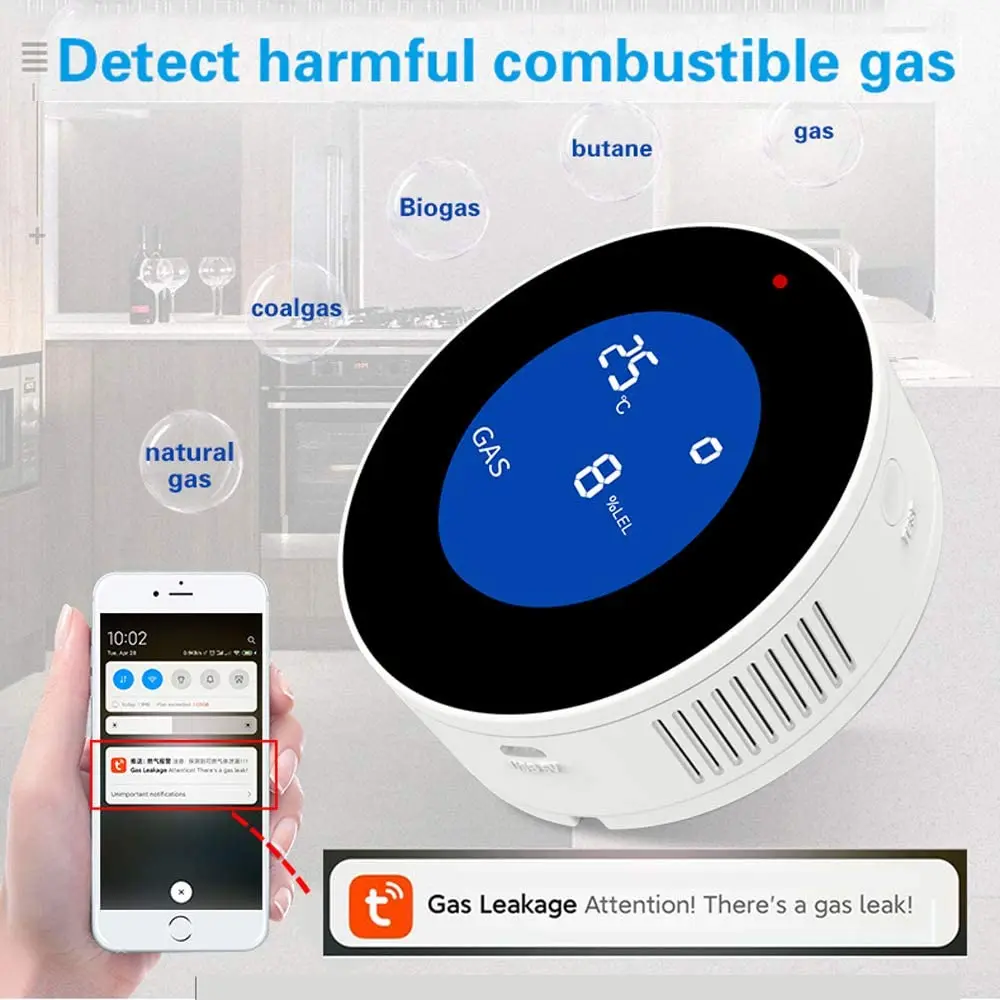 natural gas detector monitor wifi connect mobile phone gas alarm propane detector lcd display for home kitchen camper trailer free global shipping