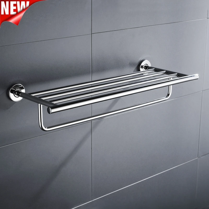 

Modern Bathroom Bath Towel Rack with Doublem Towel Bar Wall Mount Towel Rails Holder Storage Rack Stainless Steel Silver Color