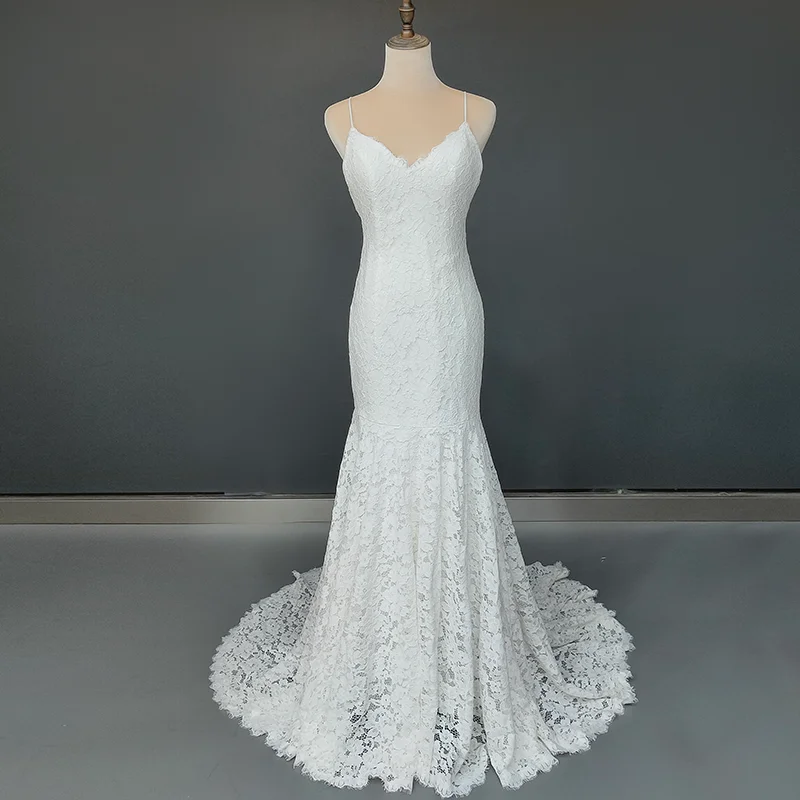 

11289-1#Real Photos Sleeveless Lace Boho Sexy Wedding Dress V-Neck Open Back Spaghetti Straps Bridal Photoshoot Gown Custom Made