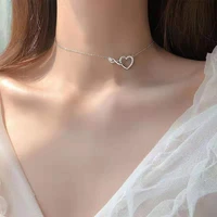 spring and summer new style 925 sterling silver color pendant necklace ladies heart shaped elegant sexy clavicle chain jewelry