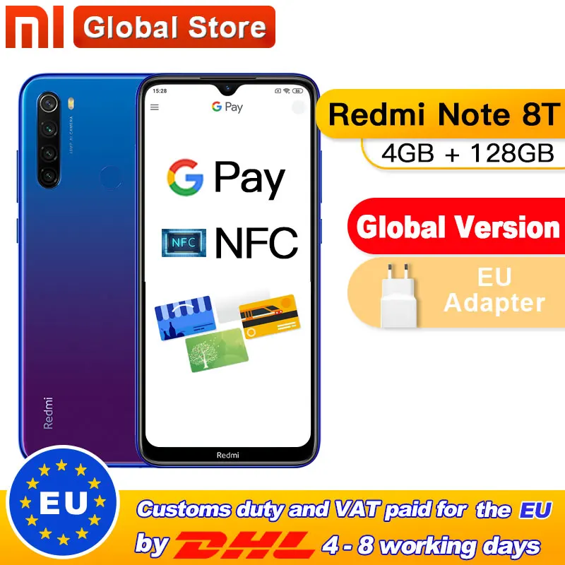 Глобальная версия смартфона Xiaomi Redmi Note 8T 4 Гб 128 ГБ nfc камеры 48 МП Восьмиядерный