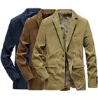 Мужской винтажный вельветовый костюм, повседневный вельветовый блейзер в стиле смарт-кэжуал с вырезом на воротнике и шнуровкой, однотонный костюм в стиле ретро, 2021