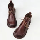 Ботинки женские из натуральной кожи, на шнуровке, с круглым носком, весна-осень, 100%