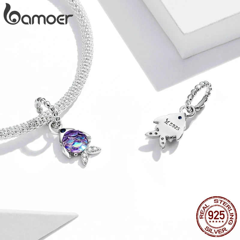 Bamoer Genuine 925 Sterling Silver Fancy Fish Charms Pendant Fit Bracelet or Bangle Trendy Ocean Dream Fine Jewelry Gift |