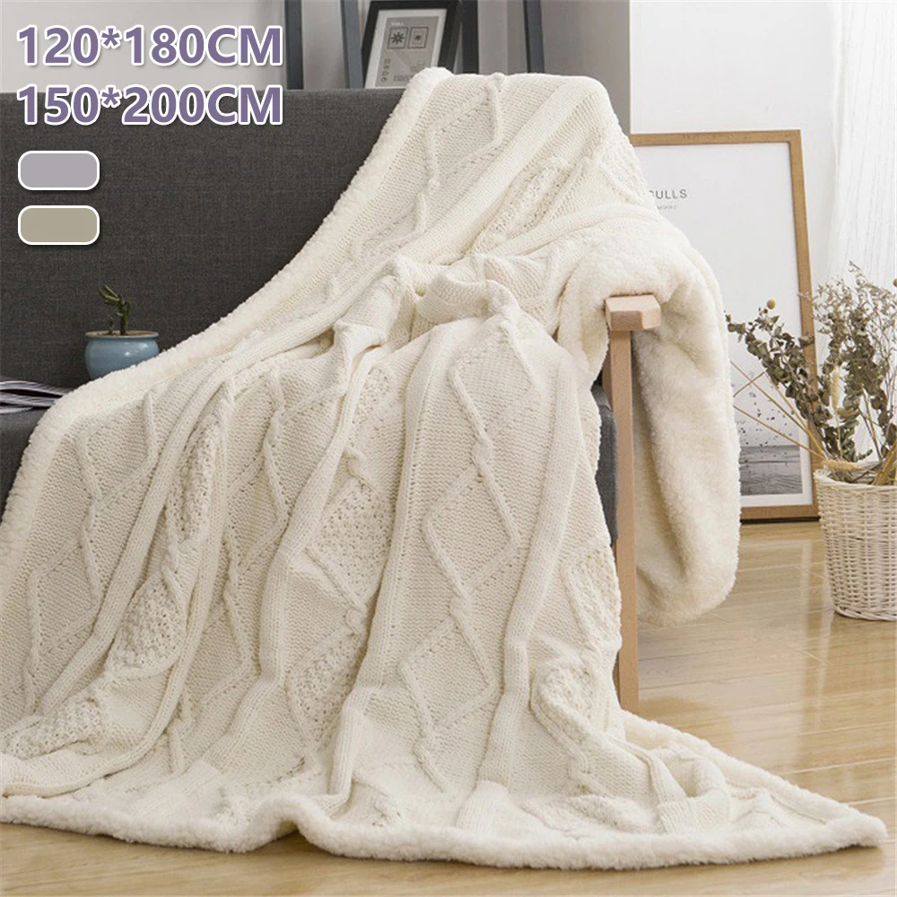 

Nordic Solid Lamb Wool Twist Knitted Double Layer Blanket Travel Blanket Sofa Blanket Air Condition Blankets 120x180cm/150x200cm