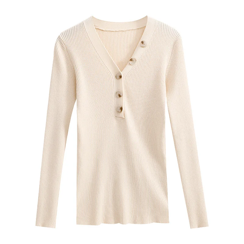 

A new western style joker button knitting v-neck render unlined upper garment