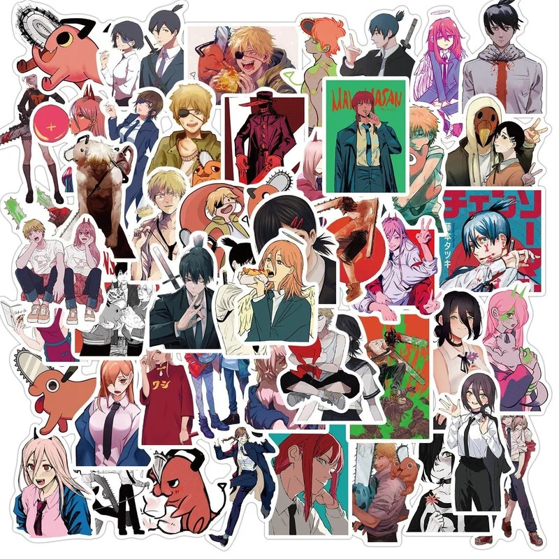

50Pcs/ set Cartoon Stickers Chainsaw Man stickers Mobile Phone Notebook Diary Skateboard Book Guitar Suitcase Decoration