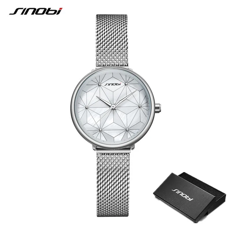 Silver SINOBI для женщин модные простые часы платье кварцевые часы дамы нержавеющая сталь водонепроницаемый наручные часы девушка часы Relogio Feminino - Цвет: Silver