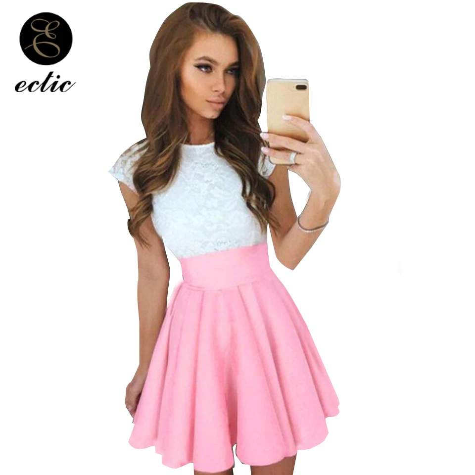 Кружевное платье с цветочной вышивкой коротким и широким подолом для женщин Sukienka