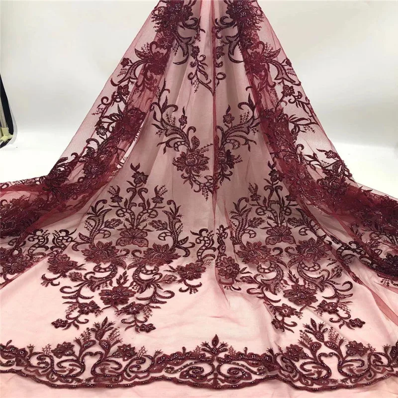 

Madison Grey Handmade Pearls Lace Fabrics Embroidery French Tulle Mesh Lace with Sequins Best Quality Beaded Laces Fabrics