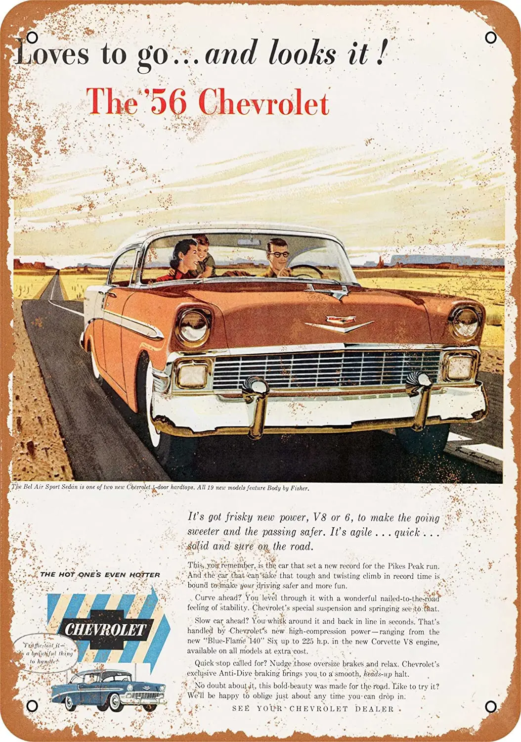 

WallColor 8*12 металлический знак 1956 Chevy Bel Air Sport Sedan винтажный вид