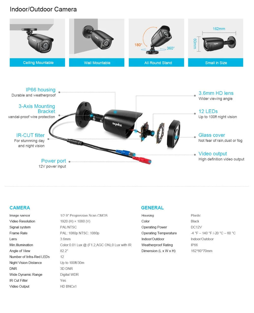 SANNCE 4CH 1080P CCTV система 1080N 5в1 HDMI DVR с 2 шт/4 шт наружная Водонепроницаемая камера домашний комплект видеонаблюдения
