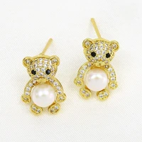 10 pairs cartoon bear stud earrings zircon pearl beads stud earrings fashion jewelry earrings women jewelry earrings 8518