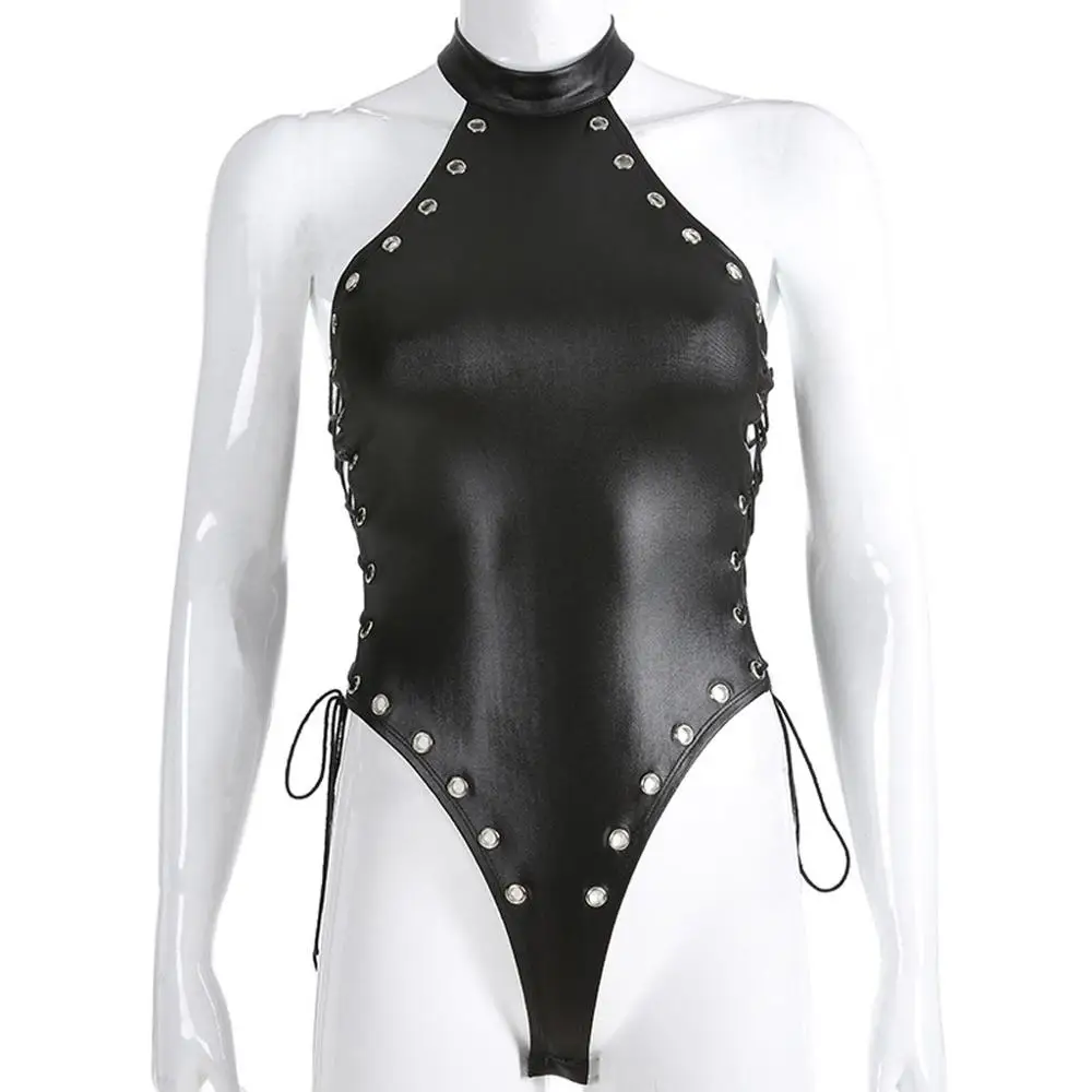 

Women Underwear Set Lingerie Set Sexy Rivet One-piece Blackless Bodysuit Jumpsuit Teddy Lingerie #2J01