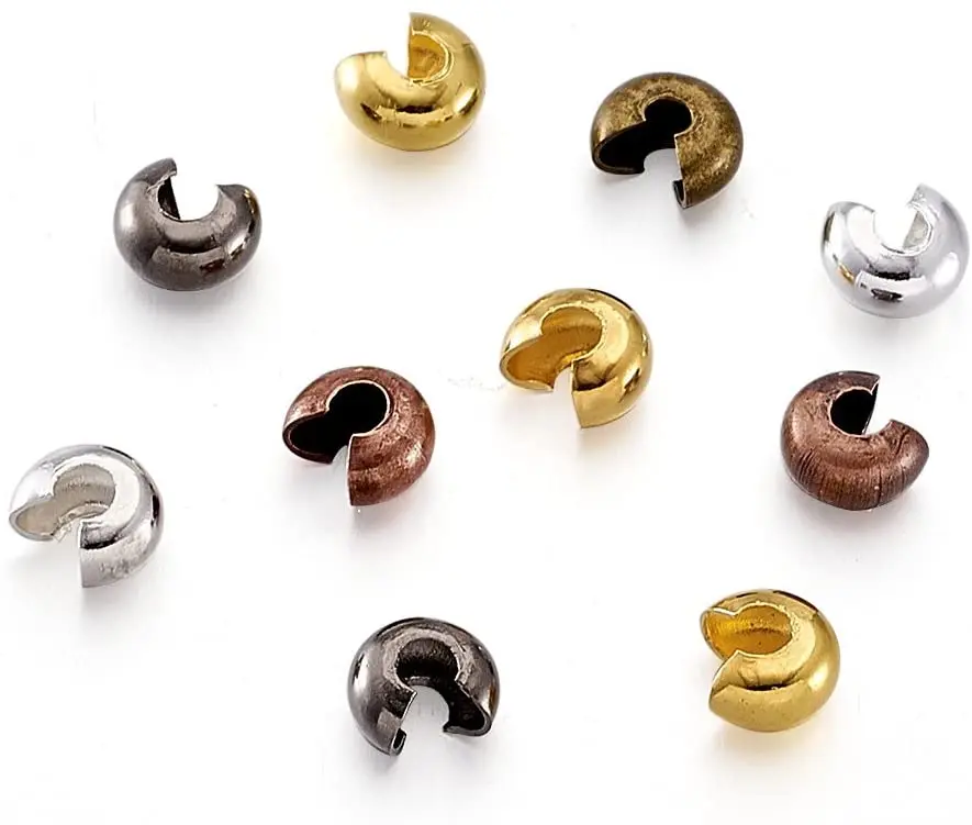 

50pcs Mixed Style Iron Crimp Beads Covers Round Crimp Cover Clamp Tips Knot Cover Metal DIY Jewelry Findings 5mm/3mm/4mm