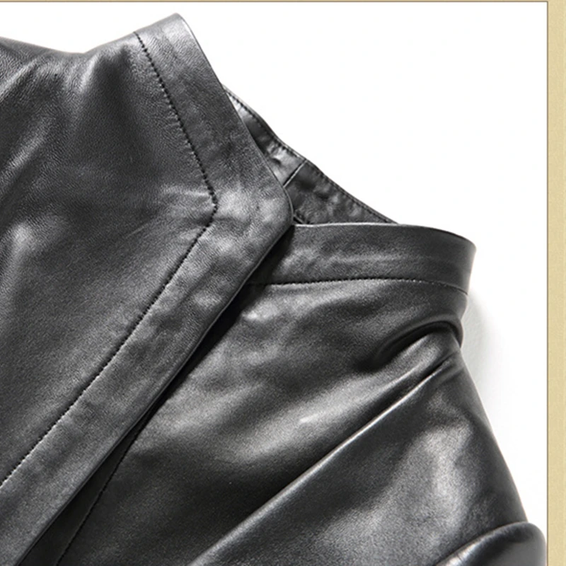Женская Длинная кожаная куртка из овечьей кожи с регулируемой талией большие