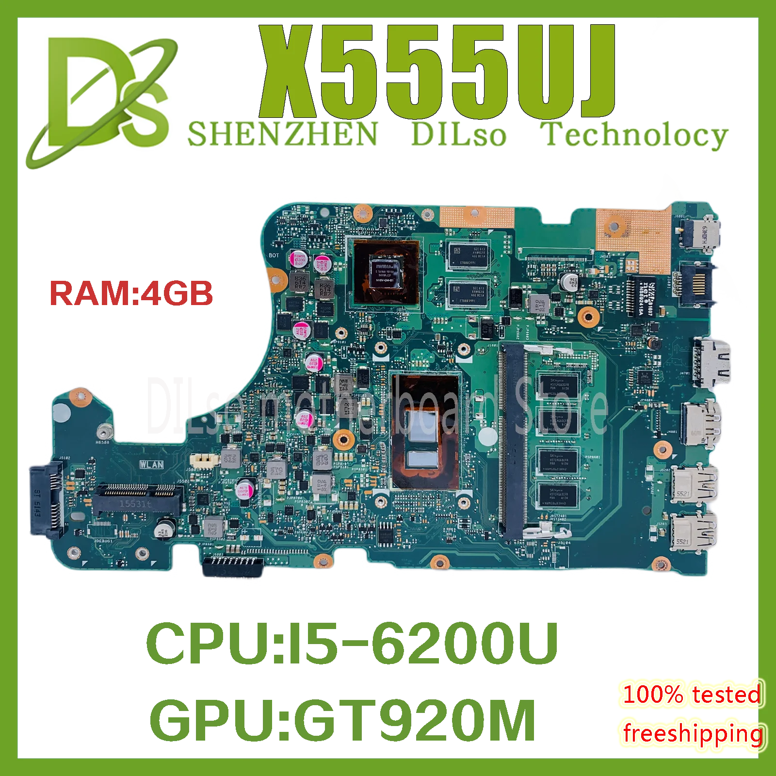 

KEFU X555UJ Motherboard For ASUS X555UF X555UJ F555U X555UB X555UQ I5-6200U 4G RAM Laptop Motherboard cpu tetsted work 100%