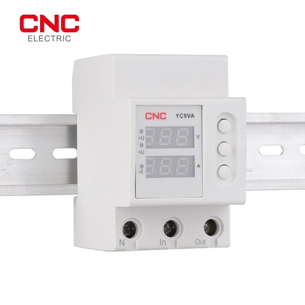 CNC YC9VA Din Rail Dual Display Adjustable Over Voltage Current and Under Voltage Protective Device Protector Relay 220V 230V