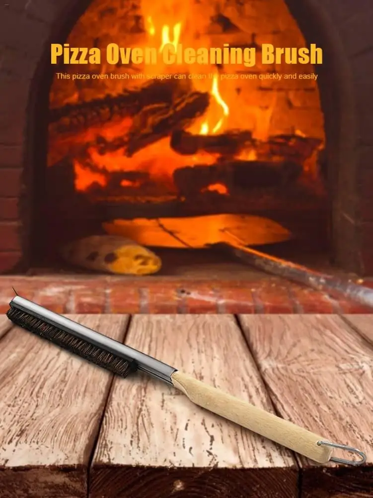 Щетка для чистки пиццы из нержавеющей стали с длинной ручкой деревянная ручка