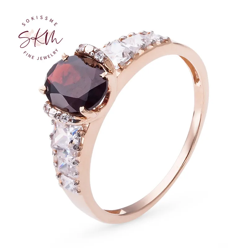 

SKM винтажные 14k розовое золото гранат кольца для женщин брендовые дизайнерские обручальные кольца дизайнерские обещания невесты подарок юв...