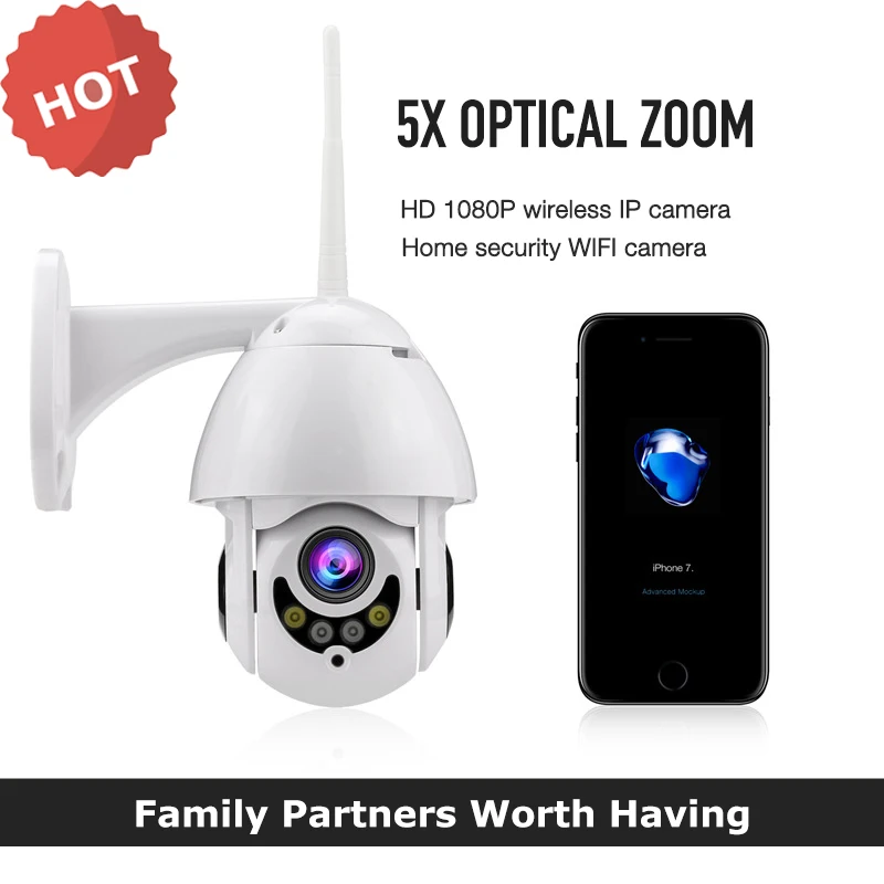 1080p внешняя PTZ WIFI 5x оптическая зум полноцветная сферическая камера наблюдения ИК