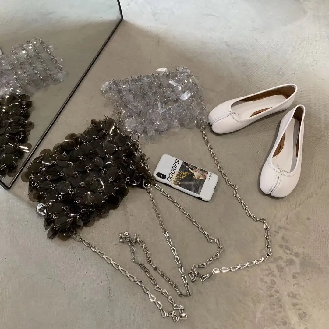 

Women Bags Designer PVC Sequins Chain Woven Bag Hollow Evening Bags Clutch Female Travel Holiday Shoulder Bag Handbag