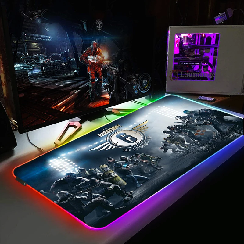 RGB компьютерный светящийся игровой коврик для мыши Радуга шесть осады Красочный