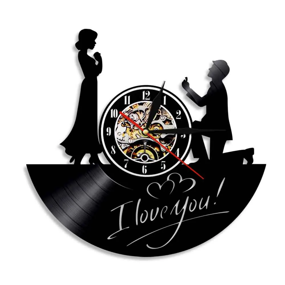 С надписью I Love You Marry Me Романтическая любовь виниловые настенные часы современный