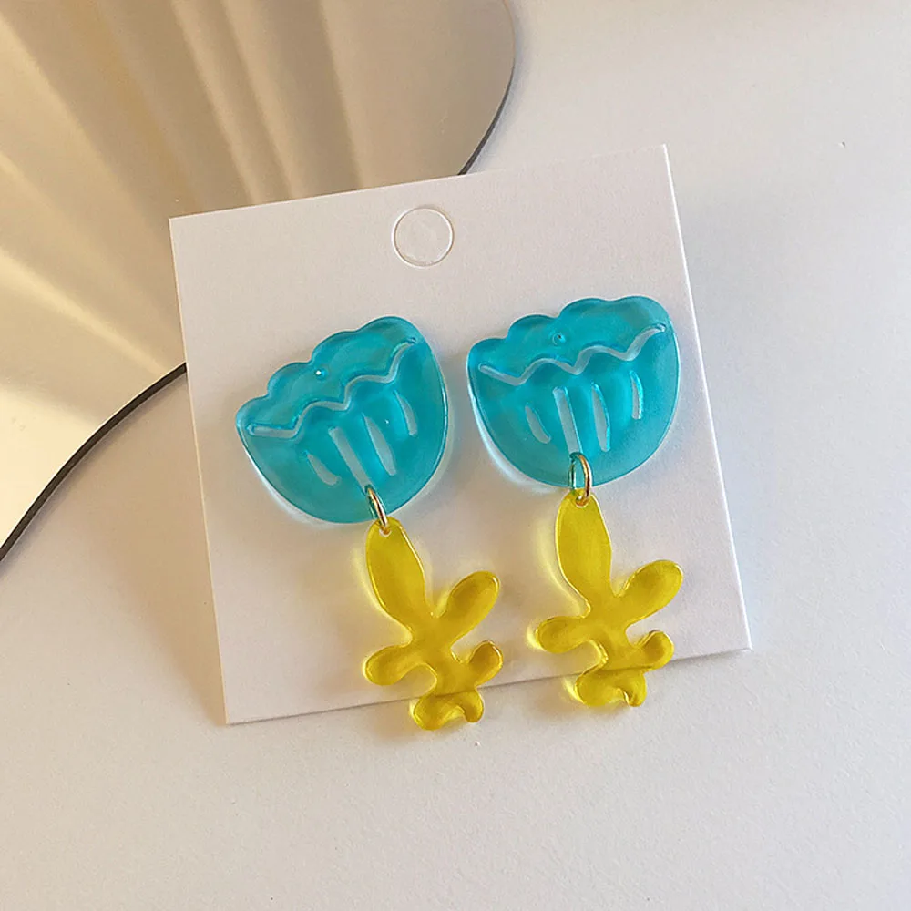 

Korea Trendy Spring Acrylic Colorful Transparent Hollow Big Tulip Flower Drop Earrings For Women Party Jewelry