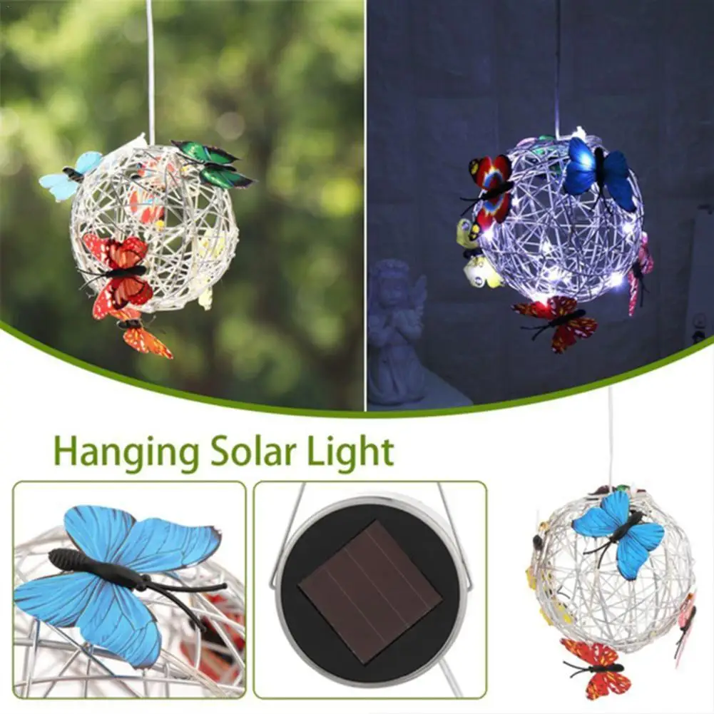 

Hanging Solar Luminous Butterflies Round Ball Light Outdoor Waterproof Garden Courtyard Landscape Pathway Home Decorative Lights