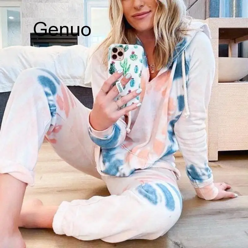 Женский тренировочный костюм для бега с принтом тай-дай Длинные повседневные