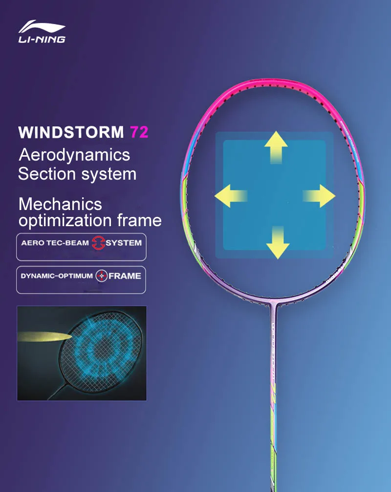Li-Ning WindStorm 72 ракетка для бадминтона одна ракетка профессиональная углеродная волокнистая подкладка легкая ракетка 72 г AYPM198 ZYF346