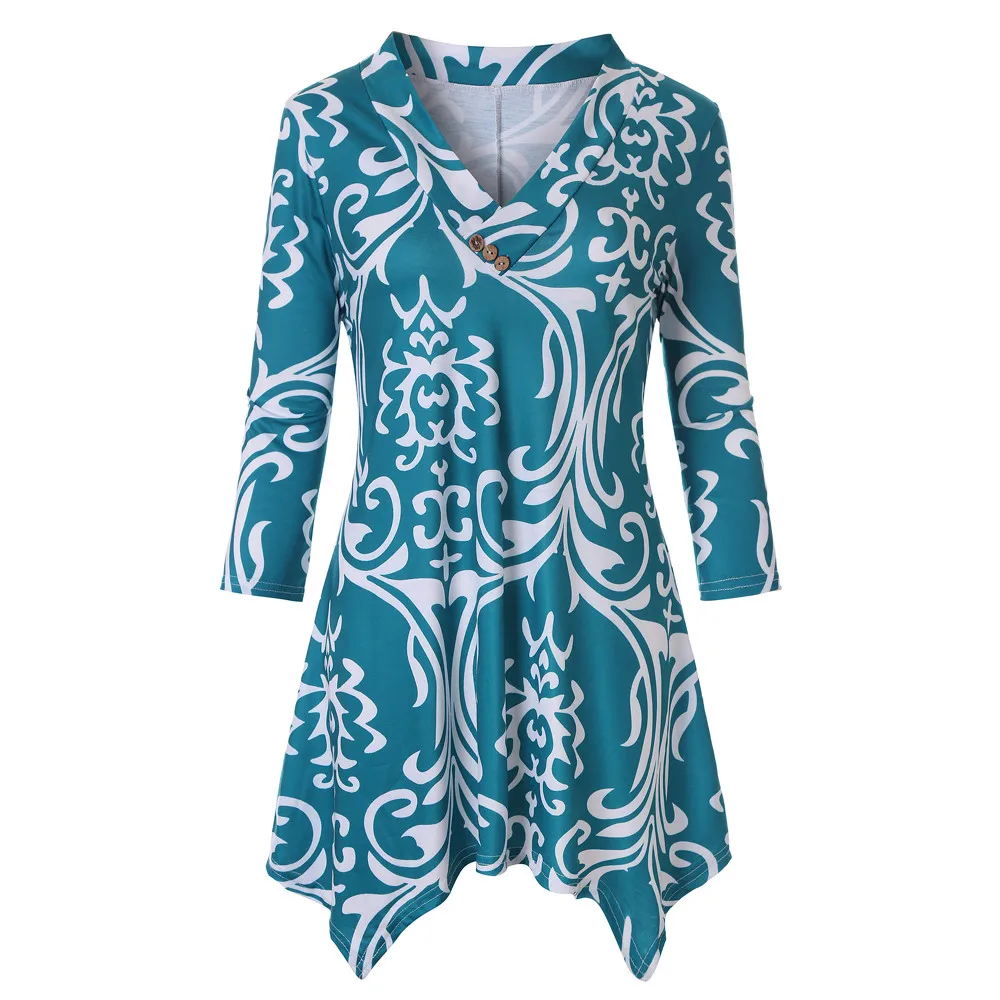 Женская туника с асимметричным подолом Повседневная Блузка рукавами три