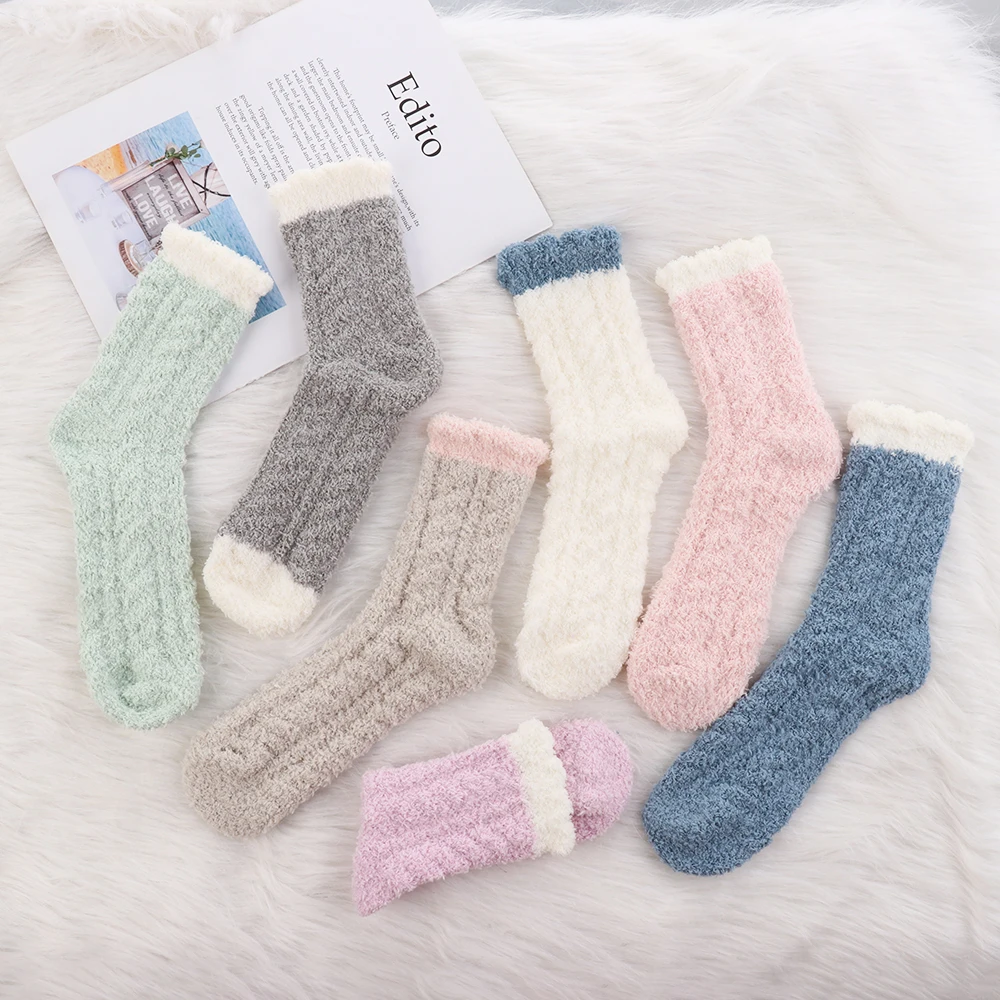 1 пара уплотненные женские кашемировые носки милые плюшевые теплые домашние