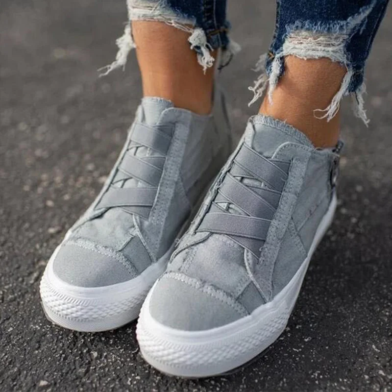 

Women's Sneakers Flat Platform Women Canvas Shoes Elastic Band Comfortable Casual Female Vulcanized Shoes Zipper Ladies